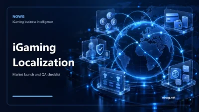Blue iGaming localization grid linking market rules, cashier, language and QA