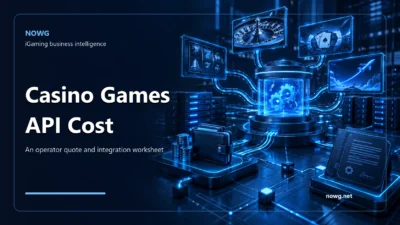 Blue casino game aggregation API connecting game screens, wallet data, and contract pricing