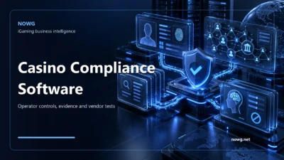 Blue casino compliance system linking identity checks, financial-crime review, safer-gambling controls and audit evidence